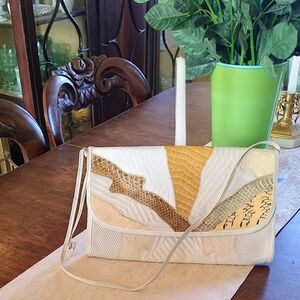 Cream and Mustard Palizzio Patchwork Clutch with Textured Detail, Vintage